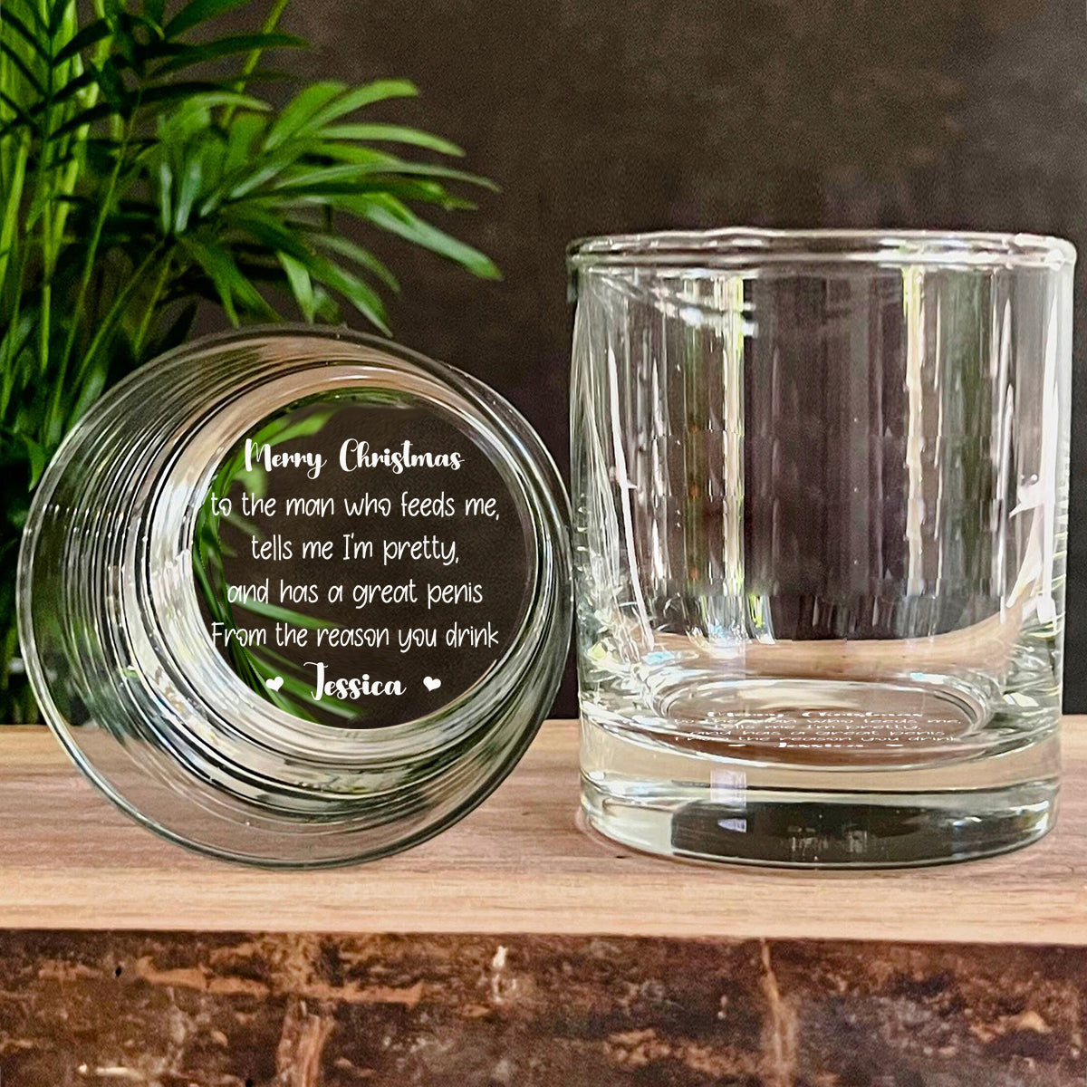 To The Man Who Feeds Me, Tells Me Pretty, And Has A Big Cock - Personalized Couple Engraved Whiskey Glass