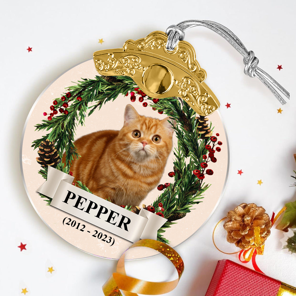 Custom Photo Lovely Pet Face - Personalized Cat Vintage Ornament