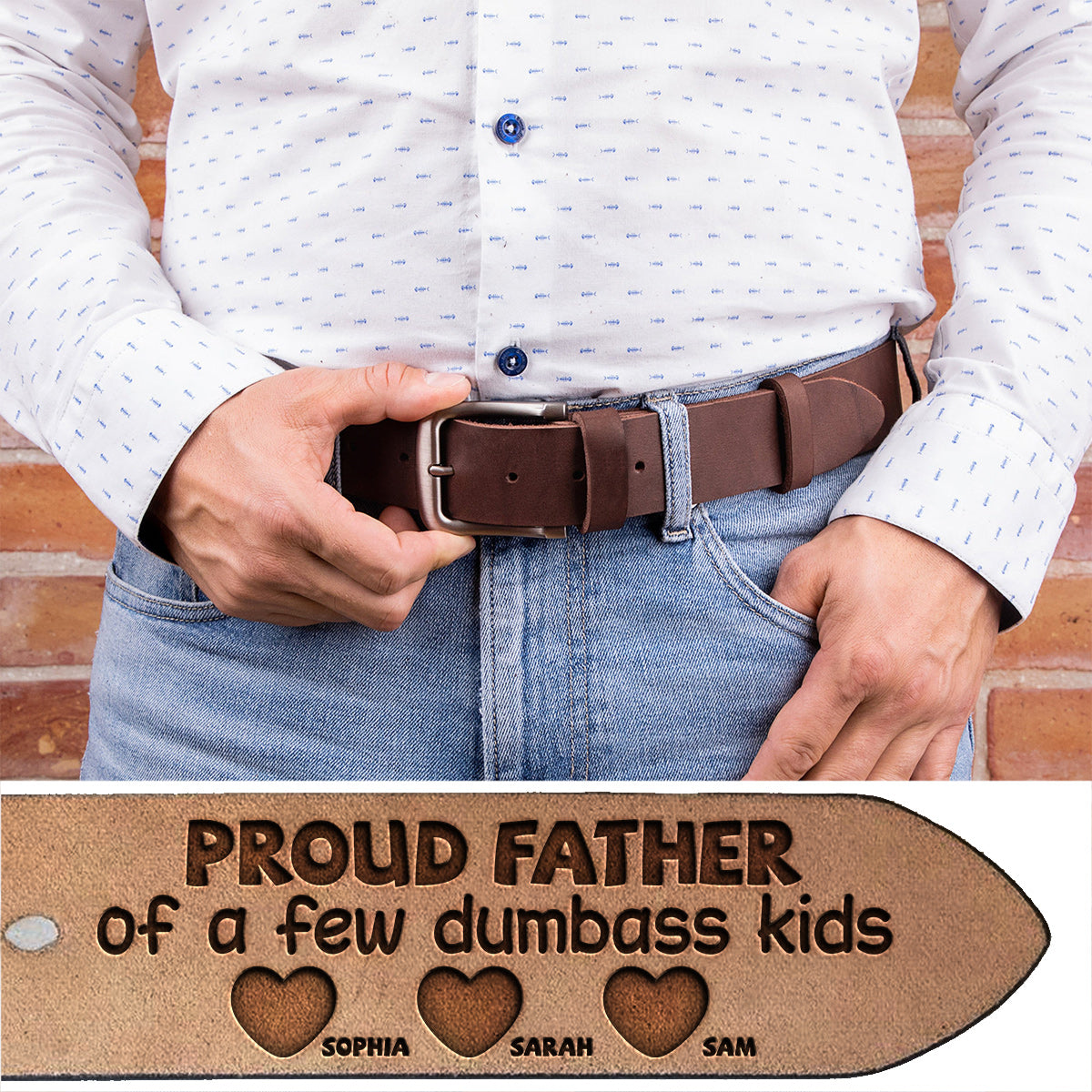 Proud Father Of A Few Kids - Personalized Father Leather Belt