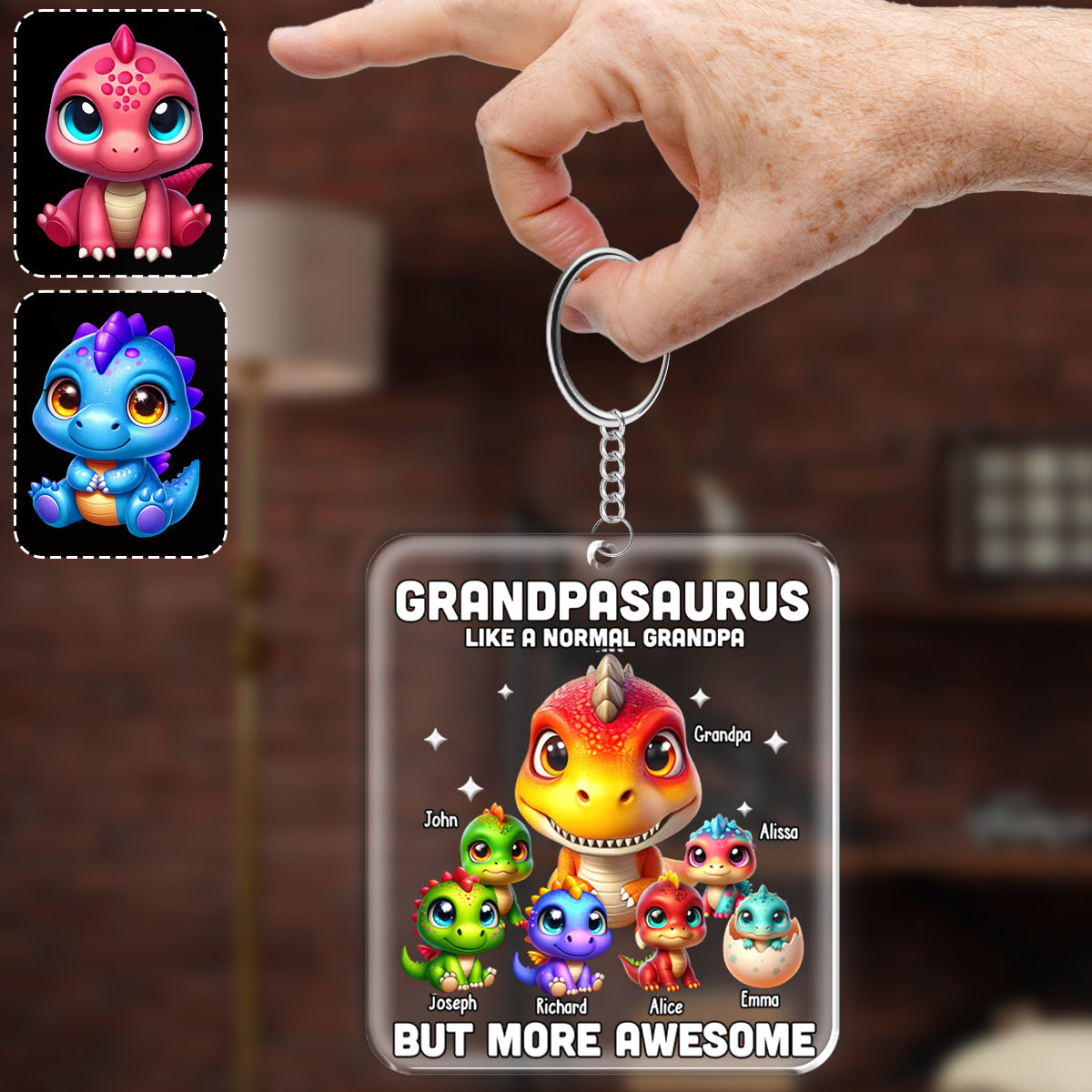 Daddysaurus Grandpasaurus 3D Dinosaurs - Personalized Father Keychain