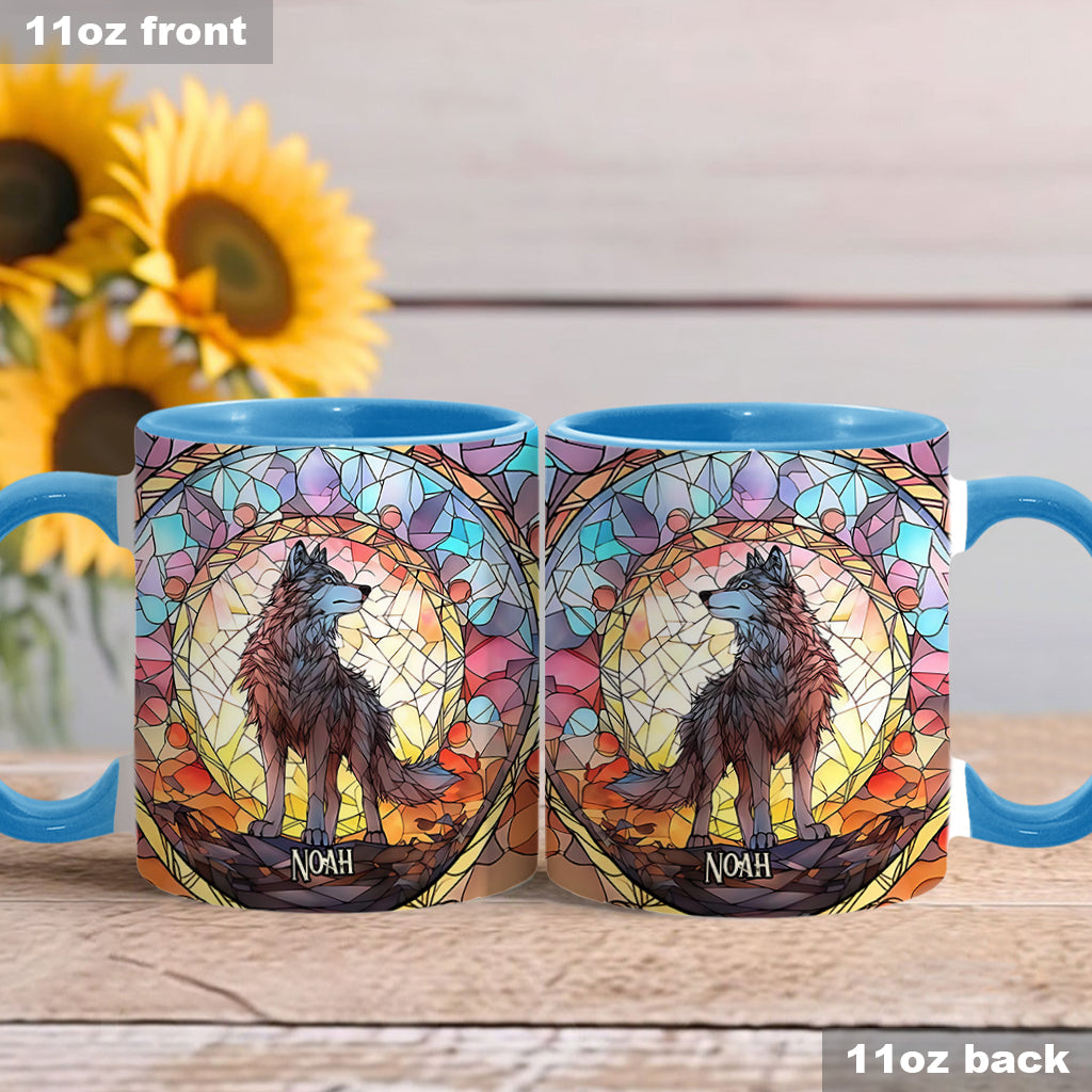 Wilder Geist – Personalisierte Tasse mit Wolfsmotiv