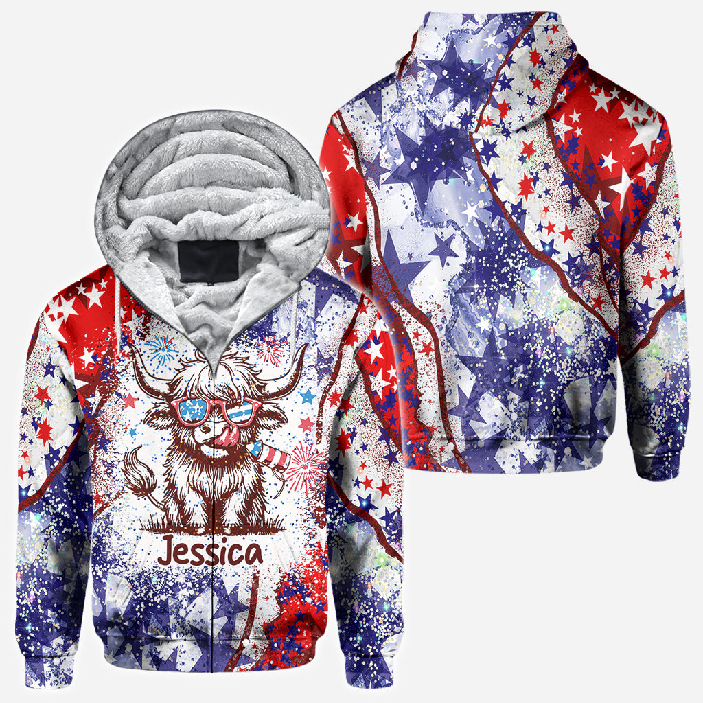 T-shirt personnalisé intégral « Vache des Highlands » pour le 4 juillet