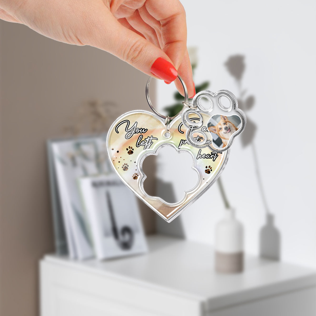 You Left Paw Prints In My Heart - Personalized Dog Keychain with Charms