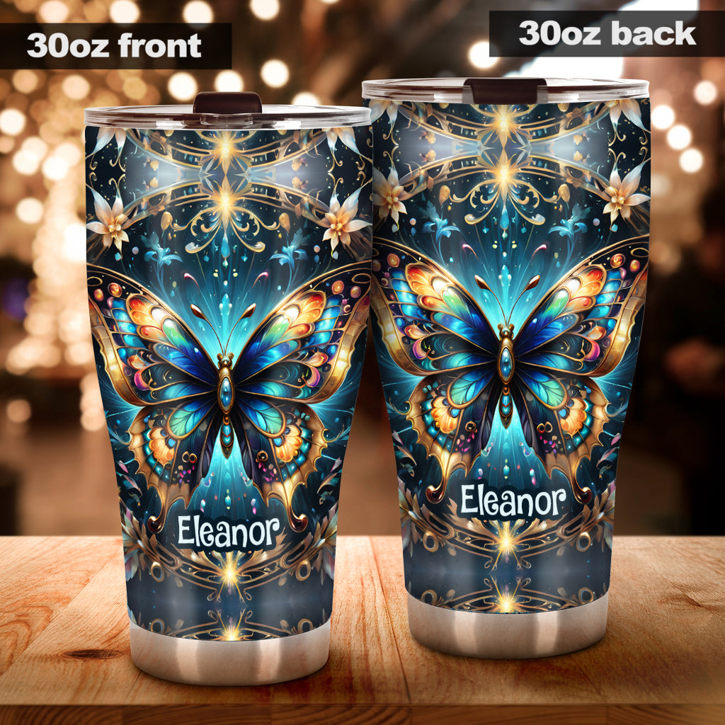 Stunning Gold Metallic Butterfly - Personalized Butterfly Tumbler
