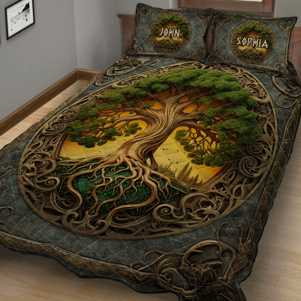 Tree Of Life Scandinavian Mythology Rustic Style - Personalized Irish Quilt Set