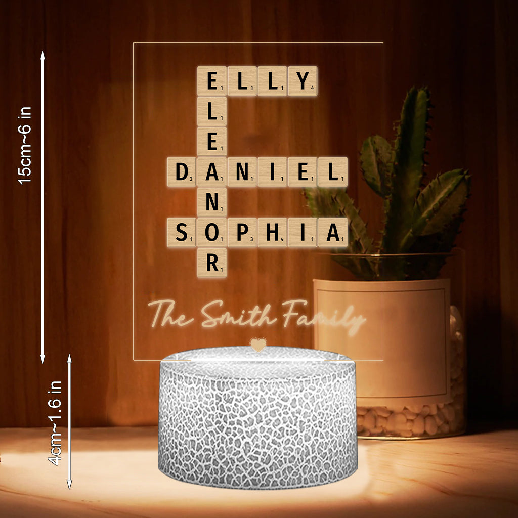 Family Crossword Art - Personalized Family Shaped Plaque Light Base