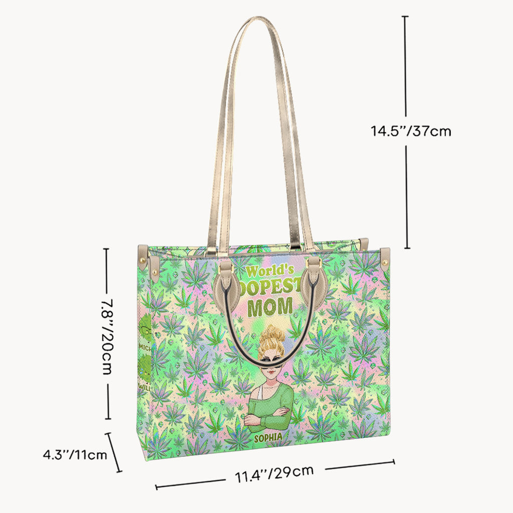Mommy's Little Buds Dopest Mom Ever Any Title - Personalized Weed Leather Handbag