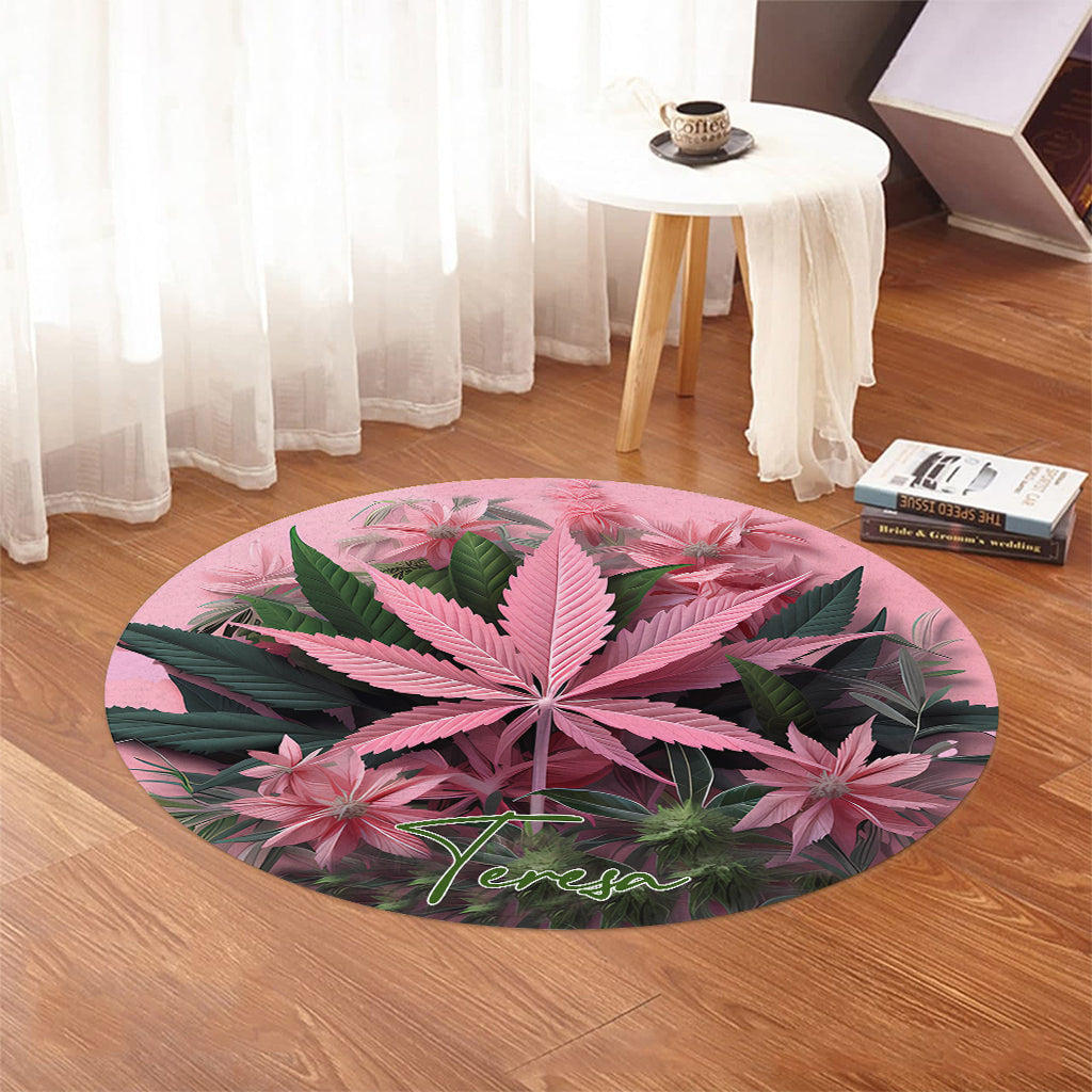 Pink In My Area - Personalisierter runder Teppich mit Unkrautmotiv