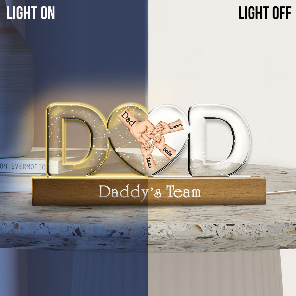 Daddy's Team - Personalized Father Custom LED Night Light