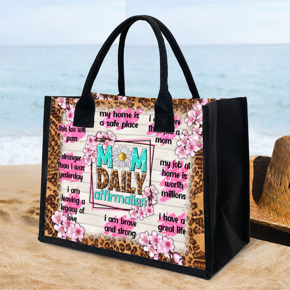 Mom Daily Affirmation Strong Brave Loved - Personalized Mother Canvas Tote Bag