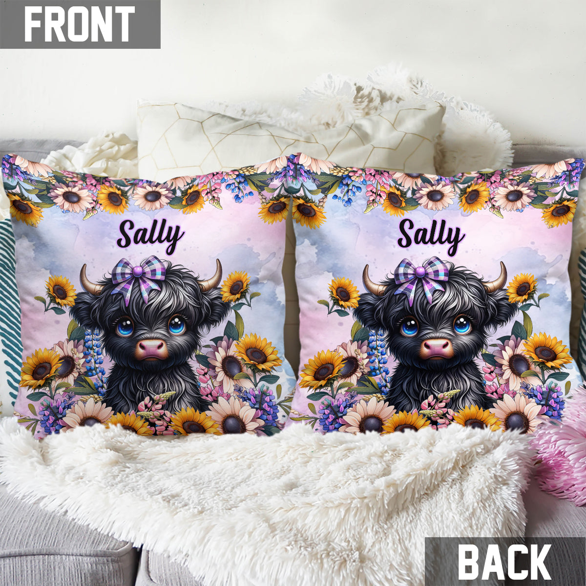 Coussin décoratif personnalisé « Petite vache mignonne »