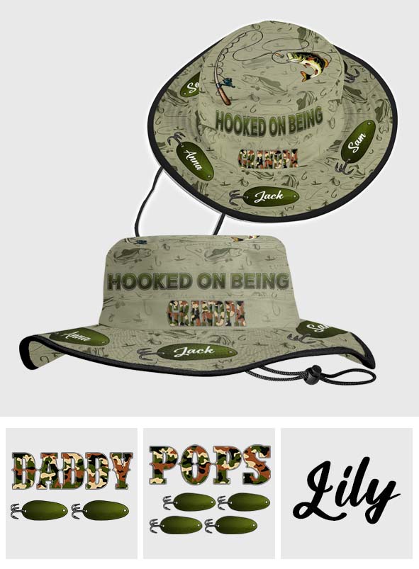 Hooked On Being Dad/ Grandpa... - Personalized Fishing Boonie Hat