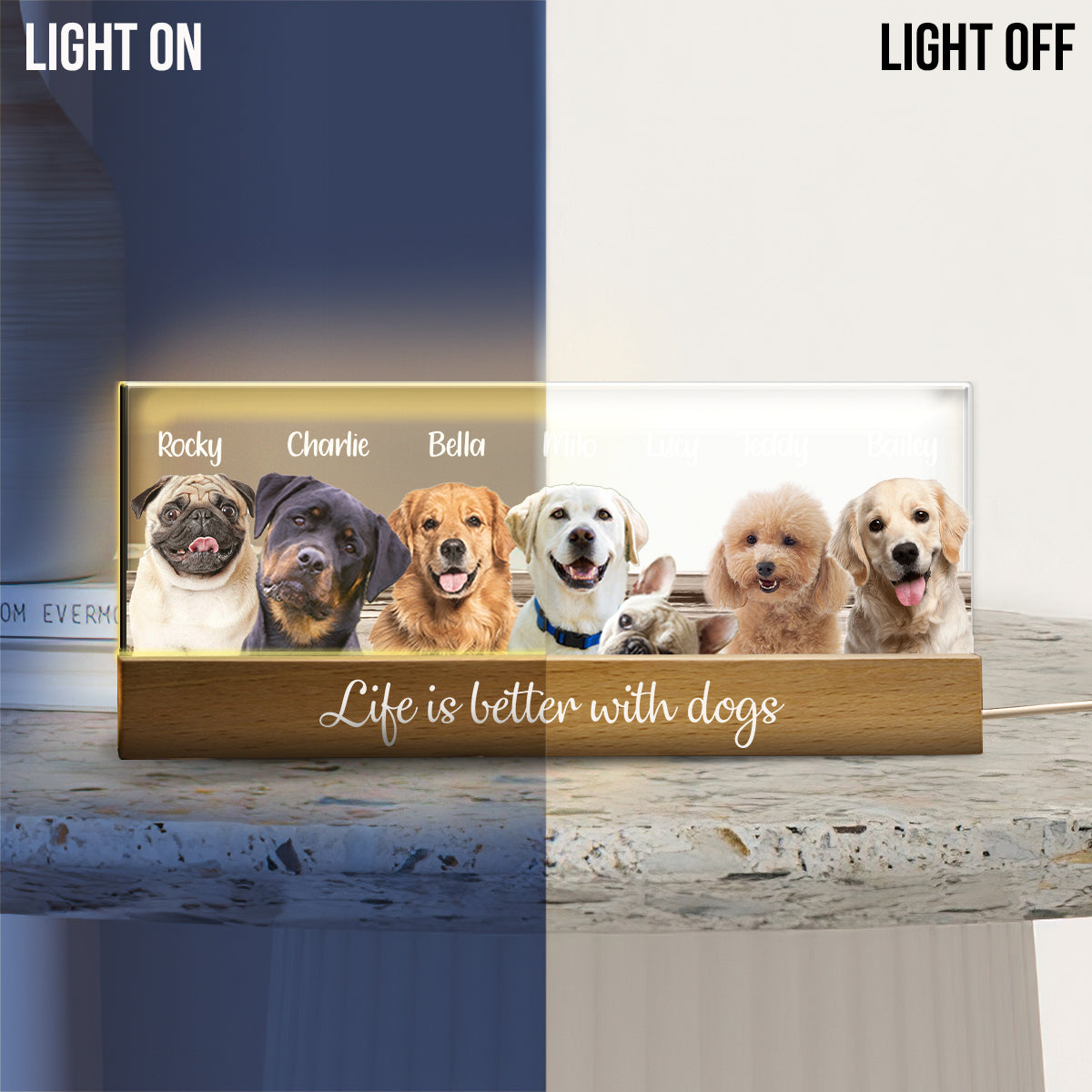 Life Is Better With Dogs Cats - Personalized Dog Custom LED Night Light