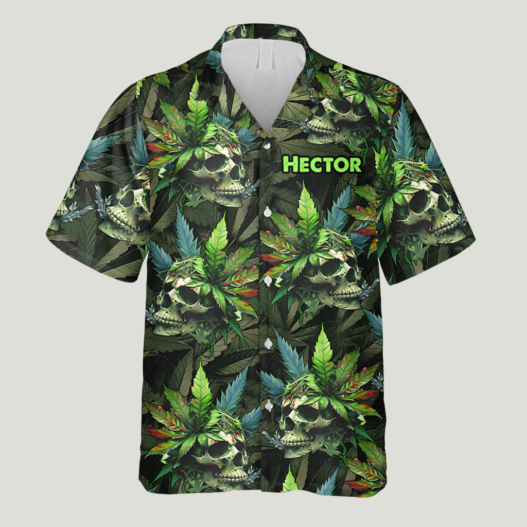 Skull Green Leaf - Personalized Weed Hawaiian Shirt