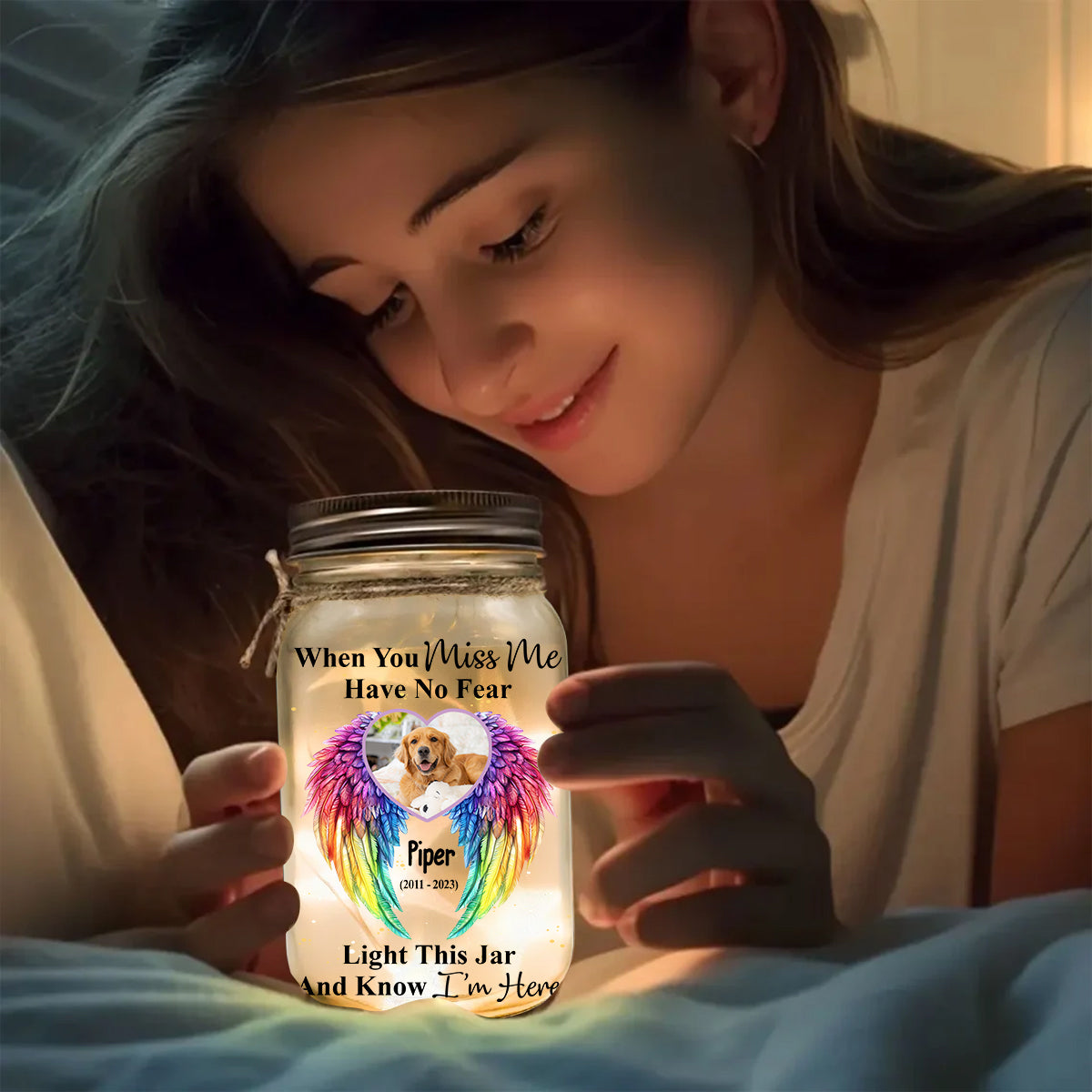 Wenn du mich vermisst, hab keine Angst – personalisierte Hunde-Einmachglas-Lampe