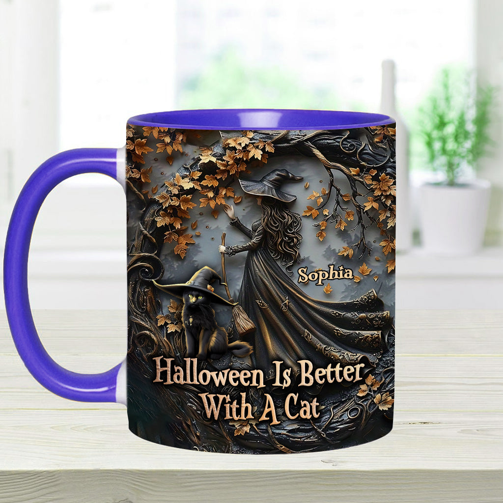 Halloween Is Better With A Cat - Personalized Black Cat Accent Mug