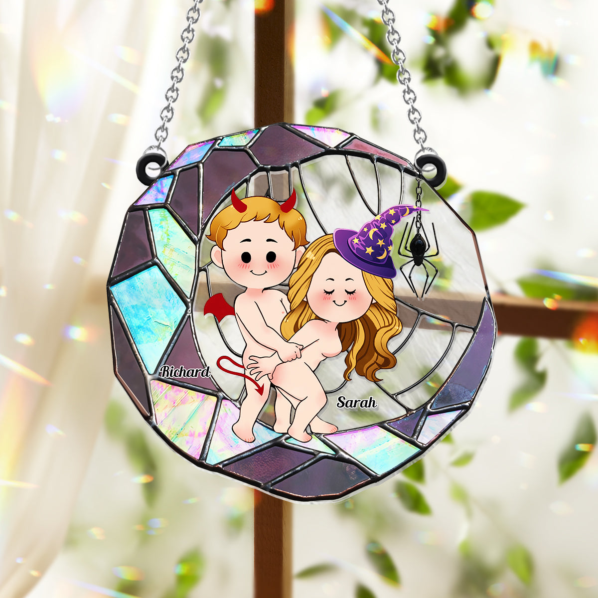 Love You To The Moon - Personalized Couple Window Hanging Suncatcher Ornament