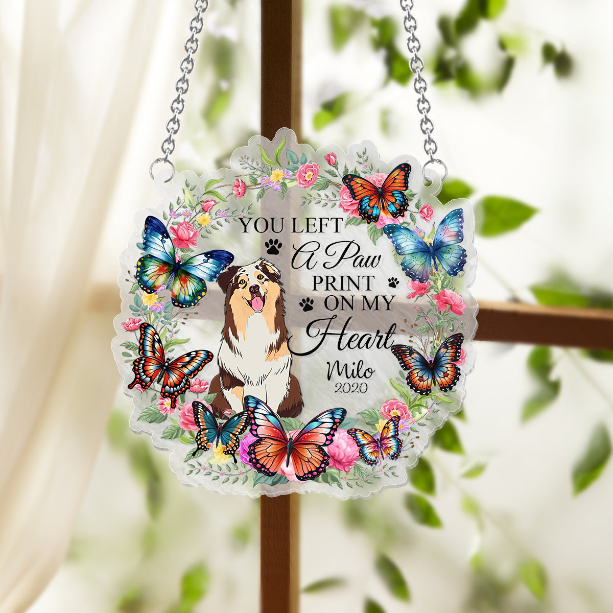 You Left A Paw Print On My Heart - Personalized Dog Window Hanging Suncatcher Ornament