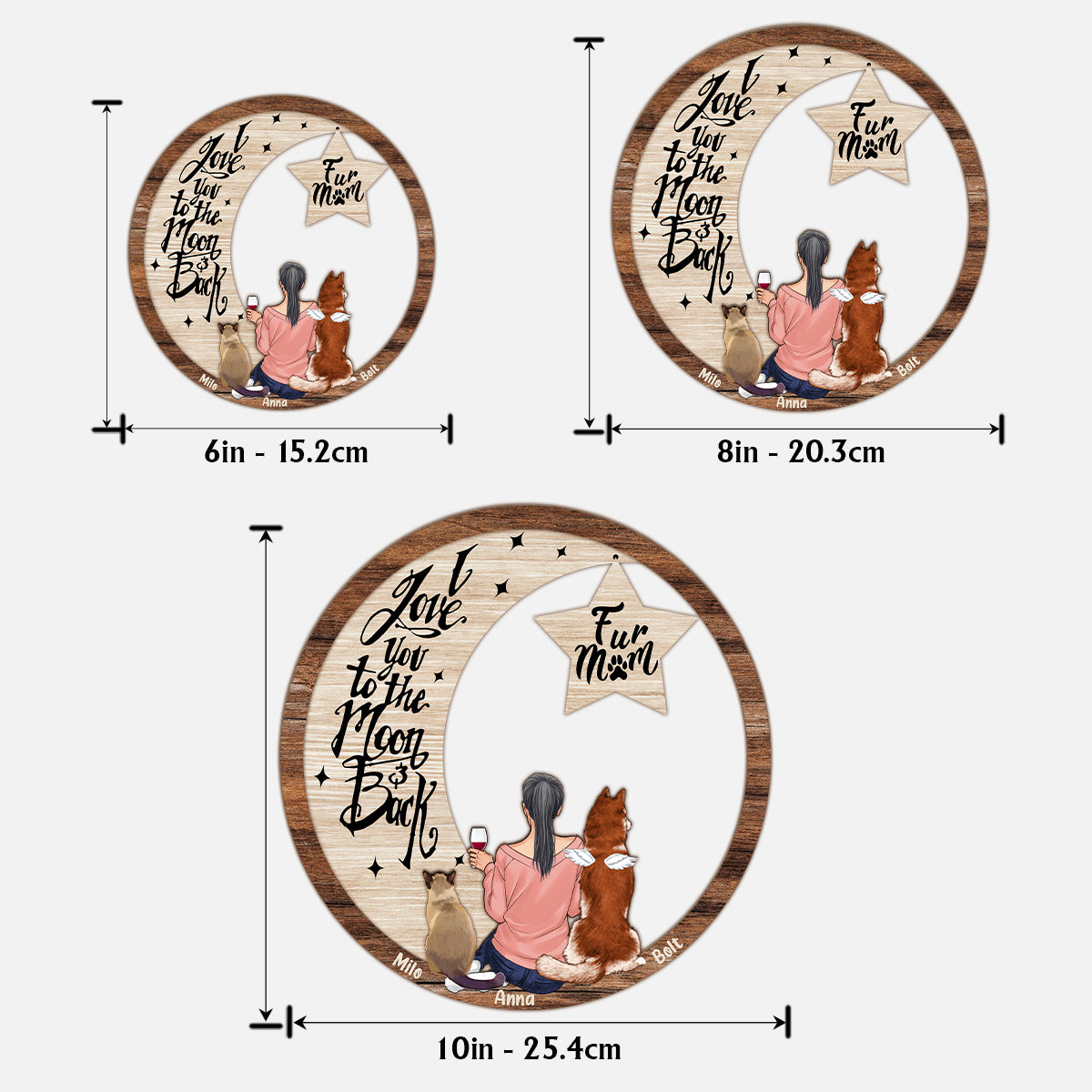 Ich vermisse dich, ich weiß, ich liebe dich bis zum Mond und zurück – Personalisiertes zweilagiges Holzschild mit Hundemotiv / Holzplakette