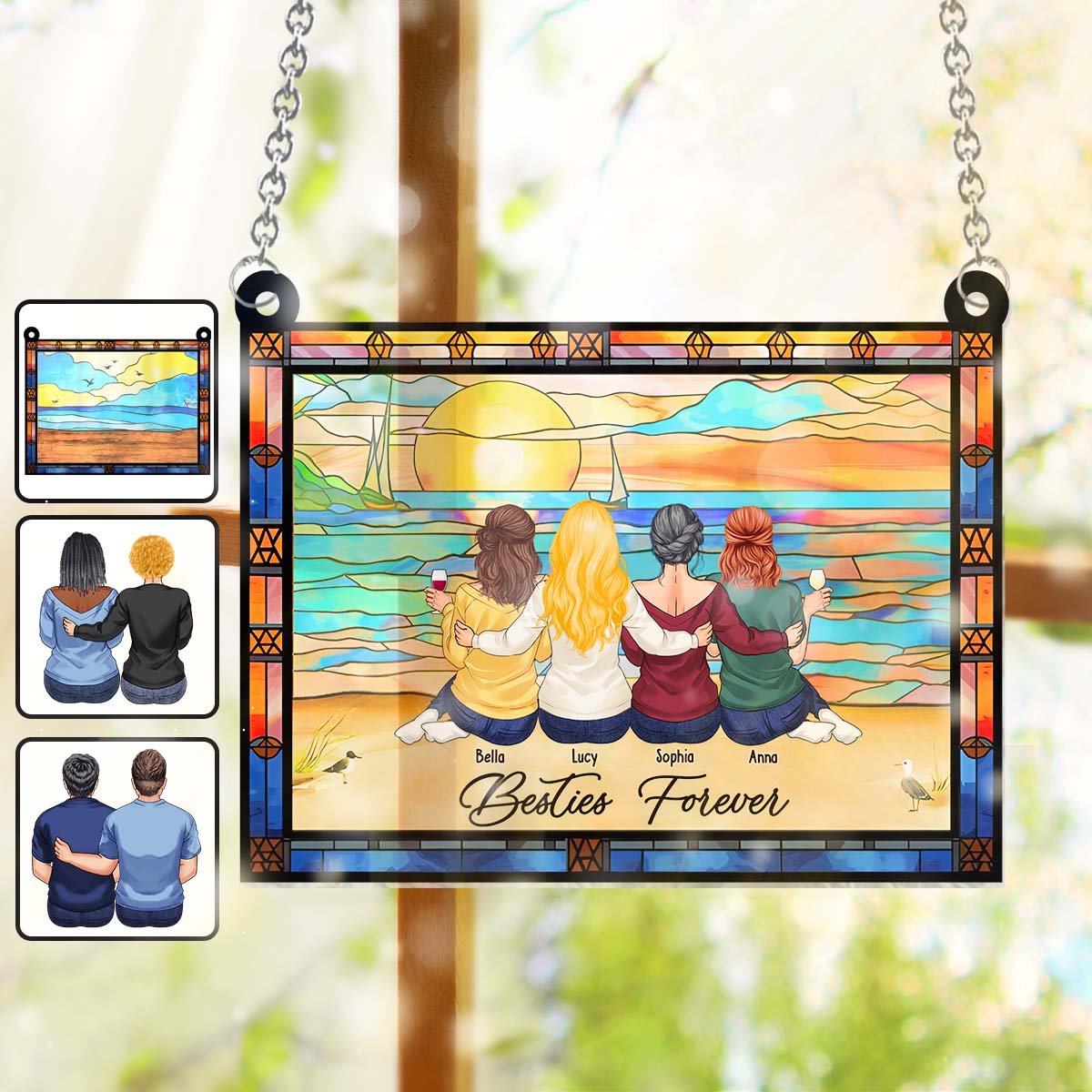 Besties Forever - Personalized Bestie Window Hanging Suncatcher Ornament