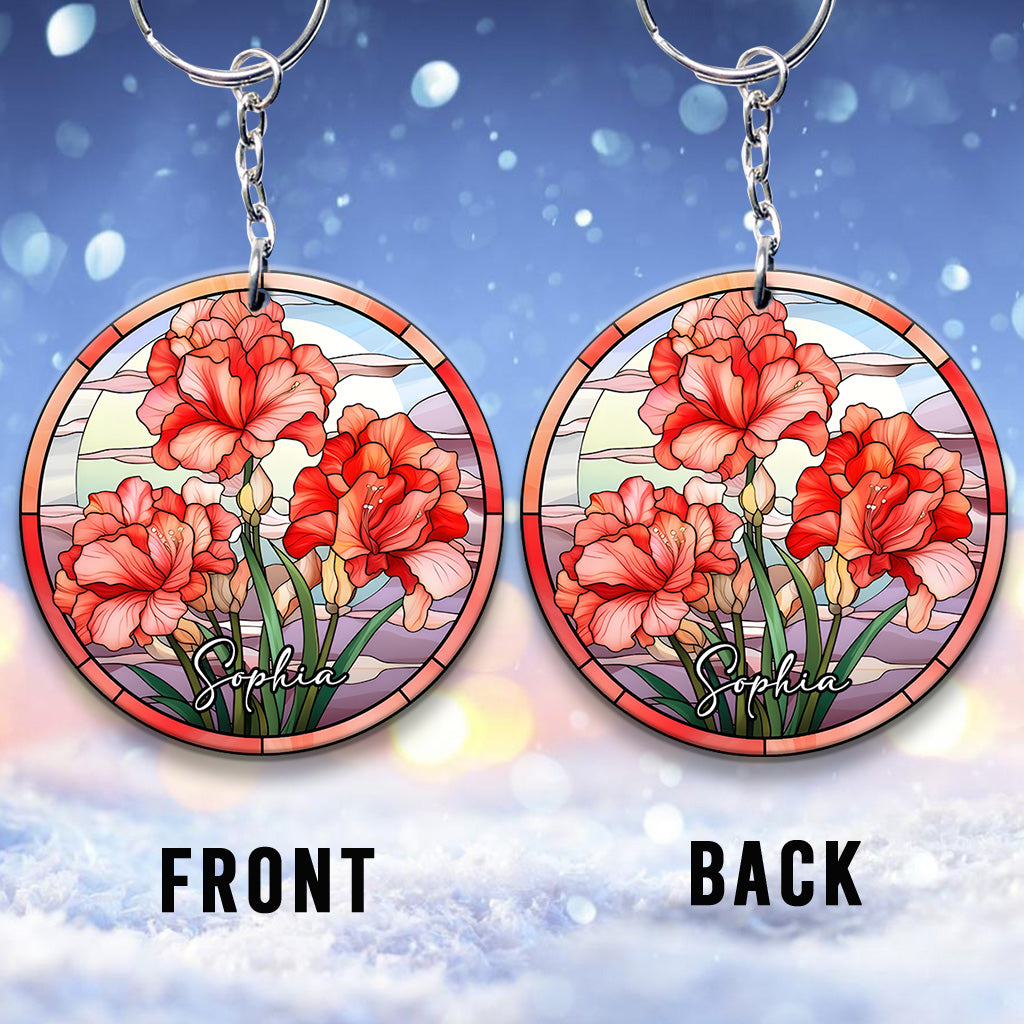 Stained Glass Birth Month Flowers - Personalized Birthday Keychain