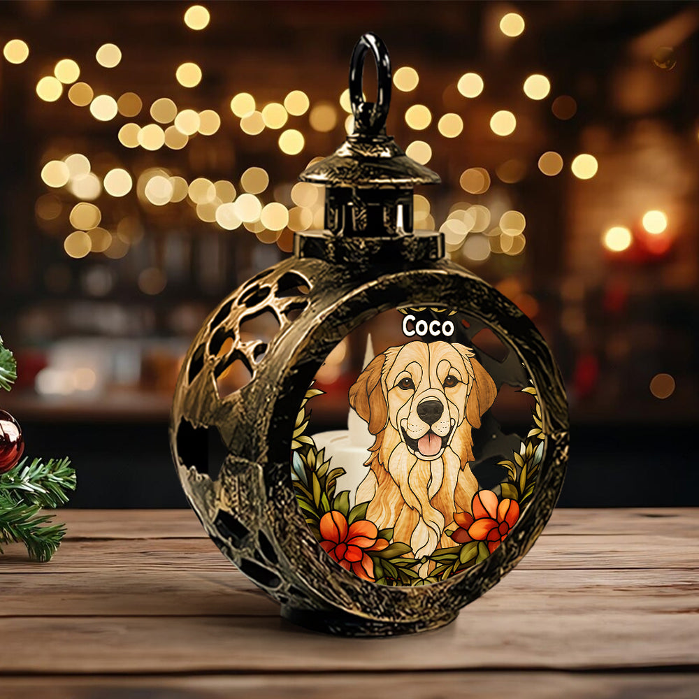 Vitrail personnalisé pour animaux de compagnie - Lanterne ronde personnalisée pour chien avec lumière