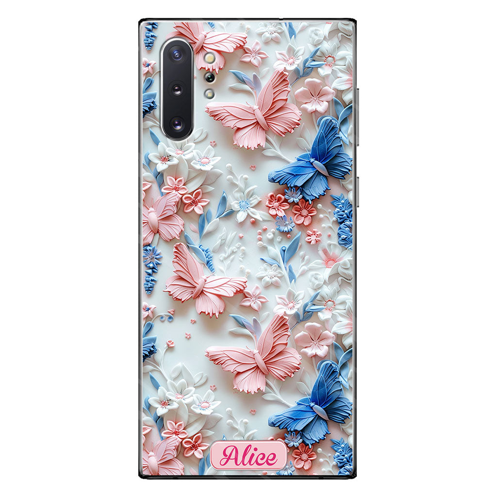 Pink And Blue Butterflies - Personalized Butterfly Clear Phone Case