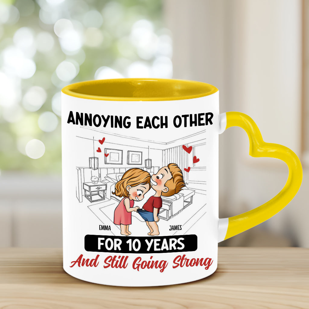 Annoying Each Other For Years And Still Going Strong - Personalized Couple Heart Handle Mug