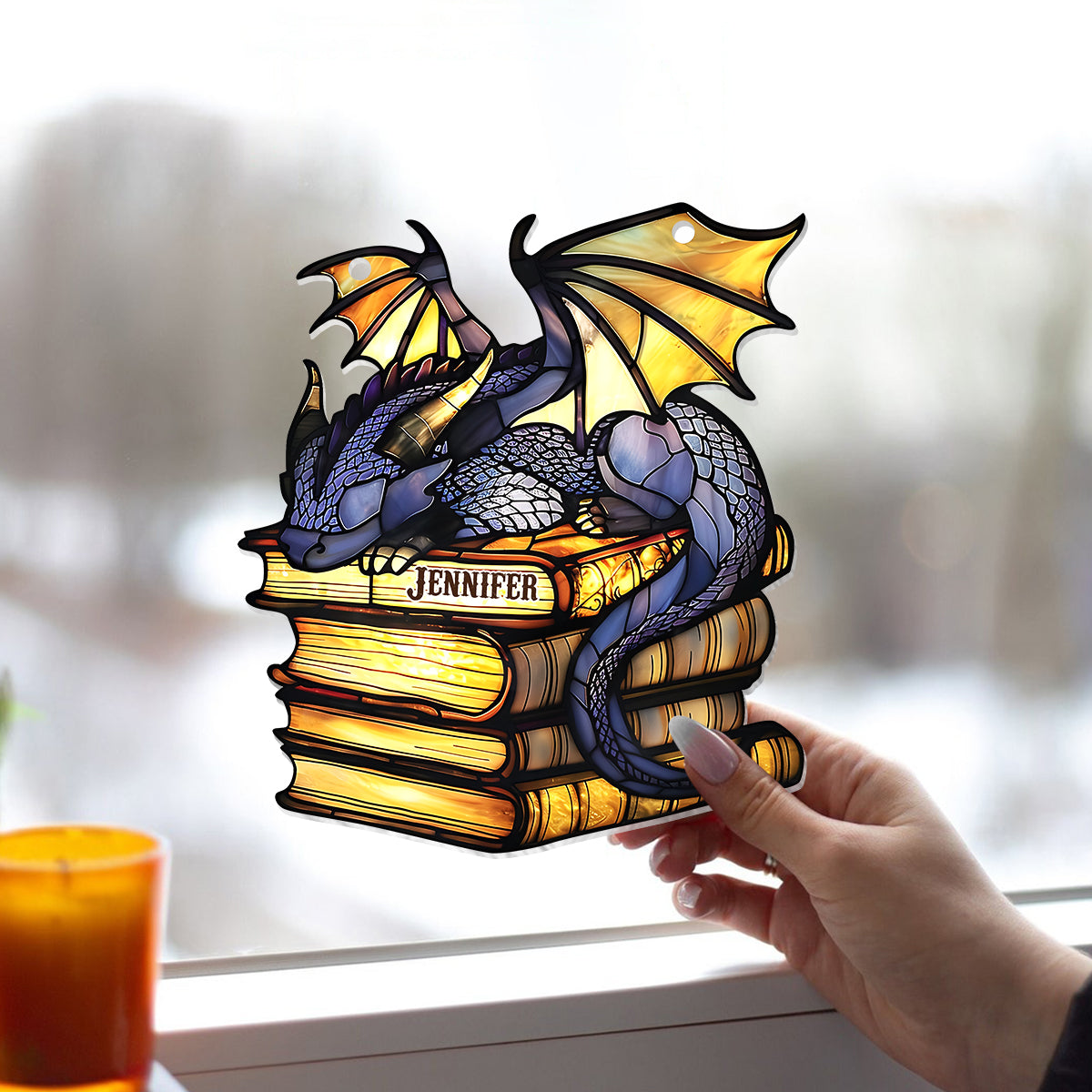 I'm Not A Book Worm I'm A Book Dragon - Personalized Book Window Hanging Suncatcher Ornament