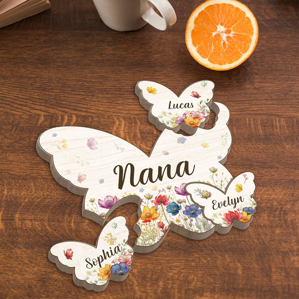 Mom Butterly Wild Flowers - Personalized Mother Shaped Wooden Puzzle