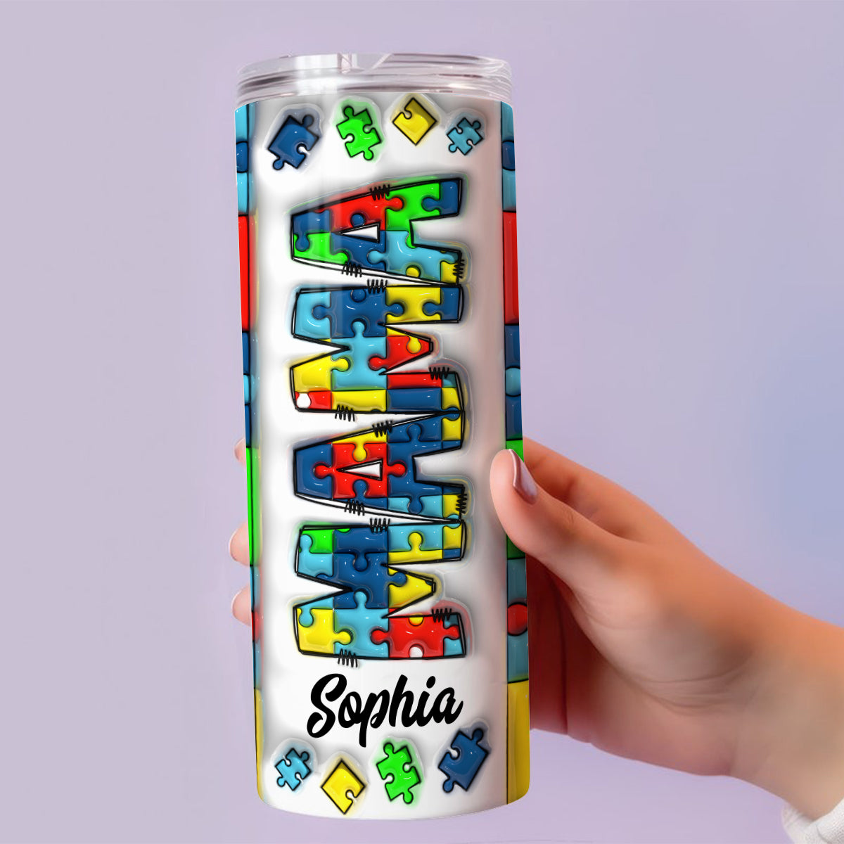 Autismus-Bewusstsein – Personalisierter, schlanker Becher zum Thema Autismus-Bewusstsein