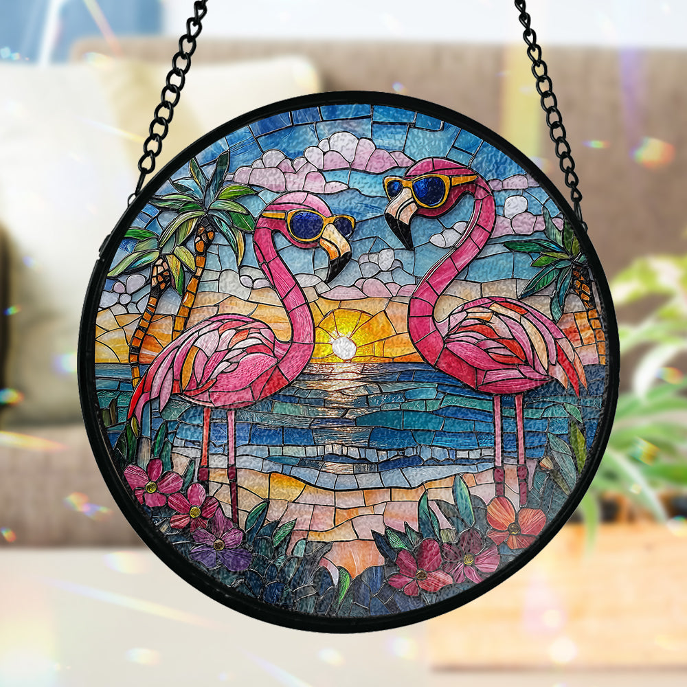 Beautiful Flamigoes - Personalized Flamingo Stained Glass Suncatcher