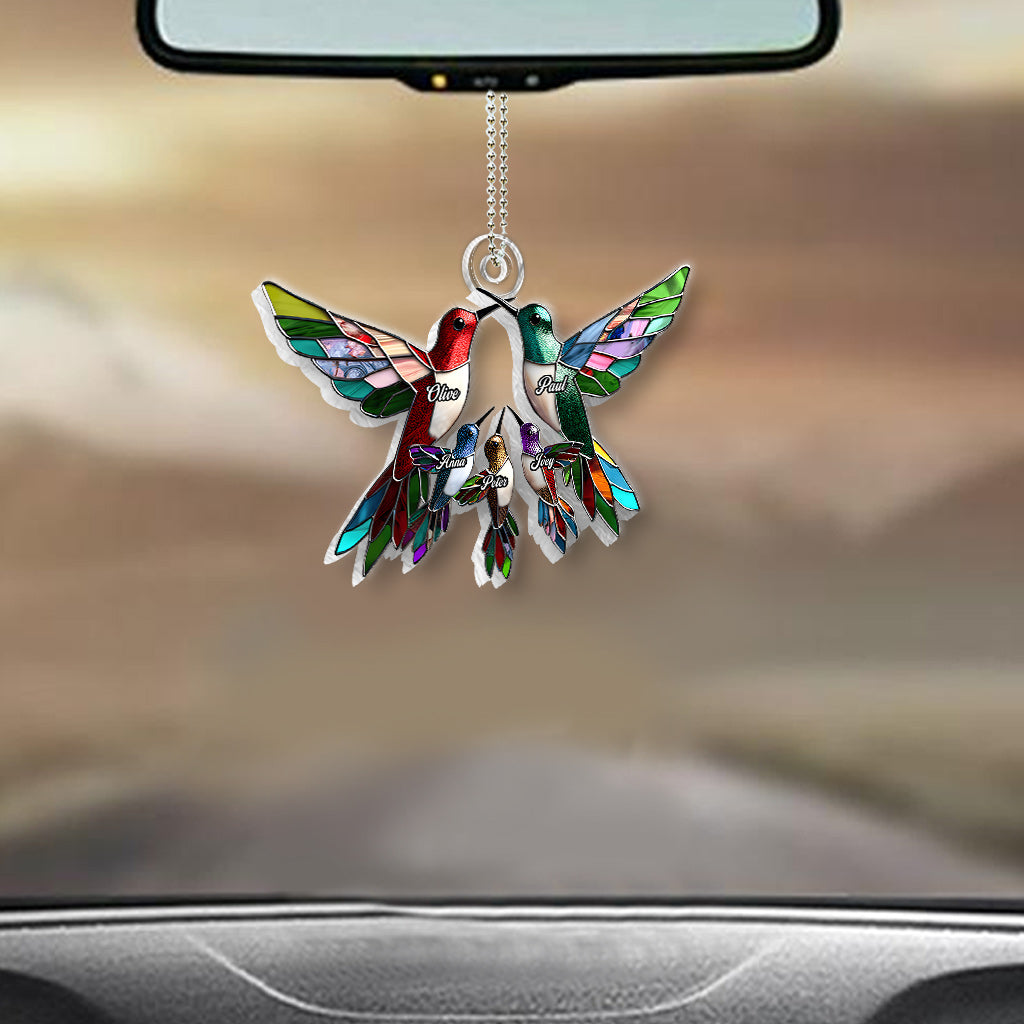 Family Members Hummingbirds Beautiful Birds - Personalized Family Custom Shaped Car Ornament