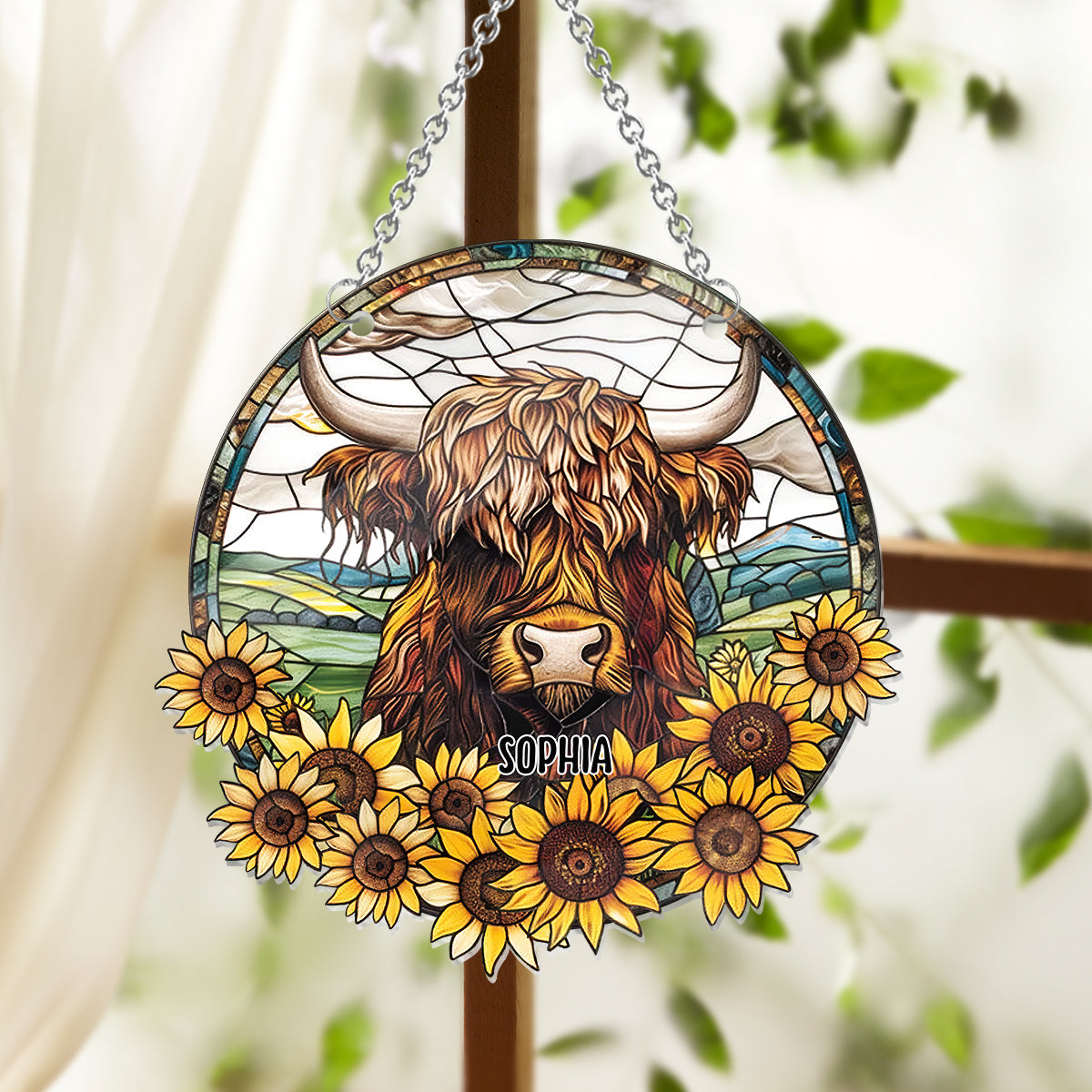 Babykuh-Sonnenblume – Personalisierter Fensterhänger-Sonnenfänger