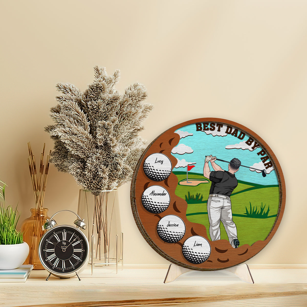 Best Dad By Par - Personalized Father 2 Layered Wood Sign / Wood Plaque