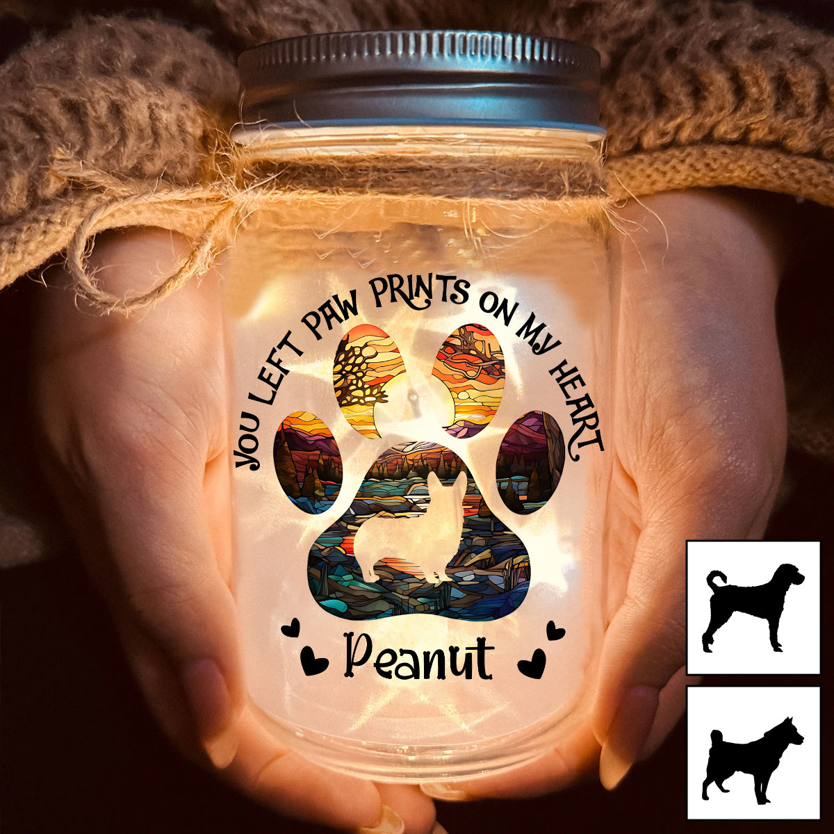 Tu as laissé des empreintes sur mon cœur - Lampe personnalisée pour bocal Mason en forme de chien