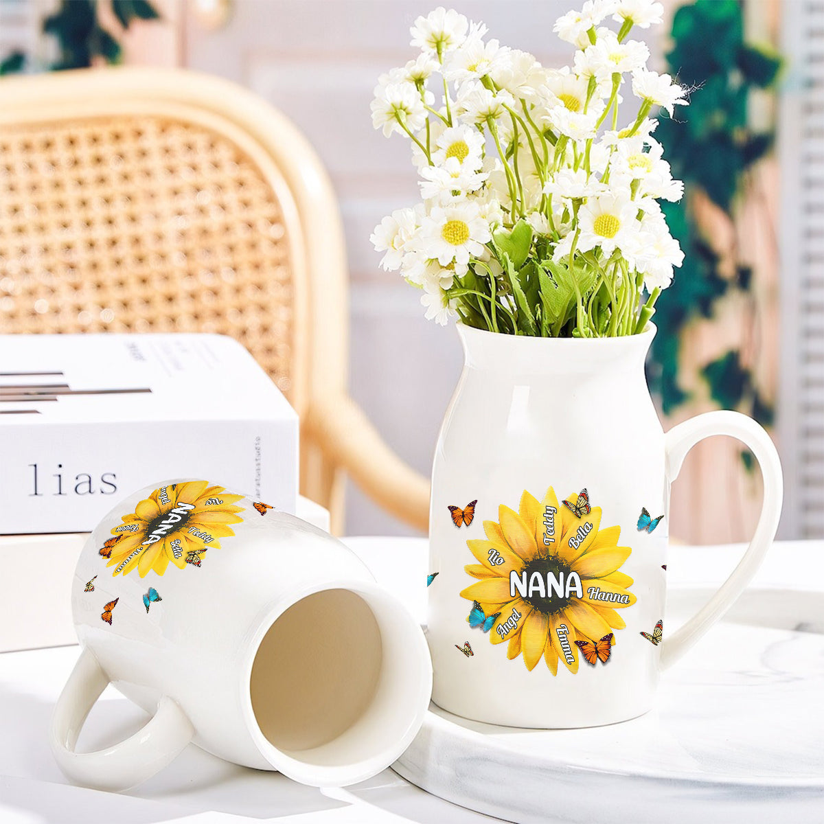 Nana Gigi Mama Tournesol - Vase à fleurs en céramique personnalisé pour grand-mère