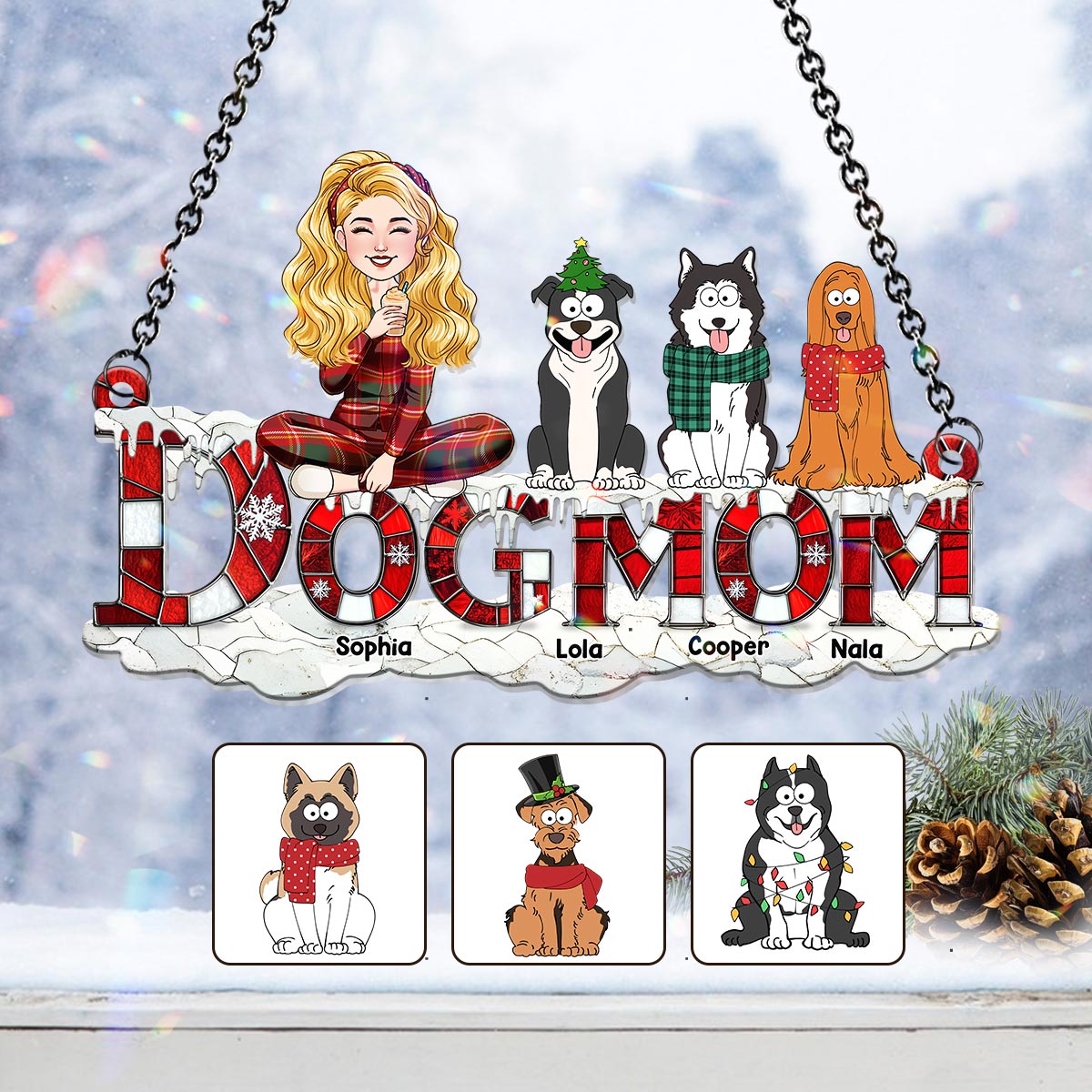 Noël pour maman de chien - Décoration attrape-soleil personnalisée à suspendre à la fenêtre - Décoration de Noël pour maman de chien 