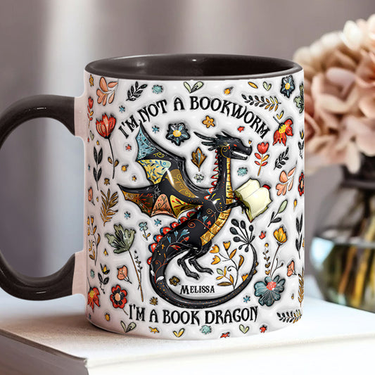 I'm Not A Book Worm I'm A Book Dragon - Personalized Book Accent Mug