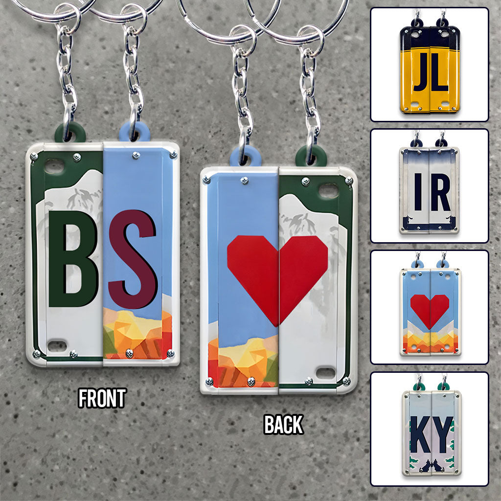 Any Letter Liscense PLate - Personalized Couple Matching Keychain