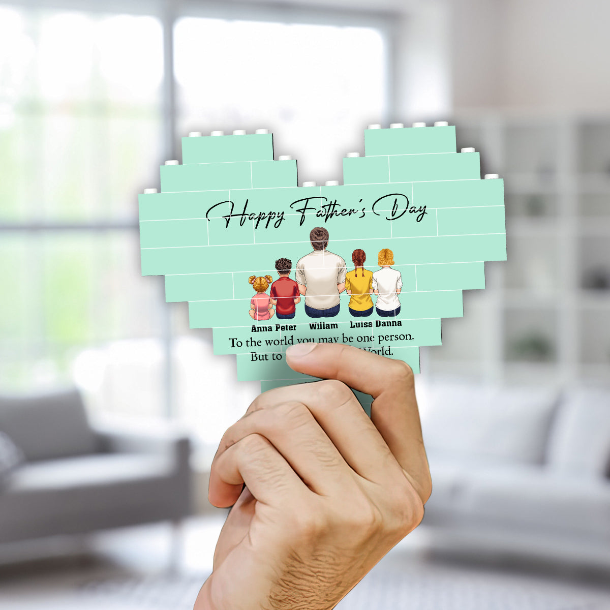 Happy Father's Day Best Dad Ever Back View Man Kids - Personalized Father Heart Building Brick Blocks Printed On Both Sides
