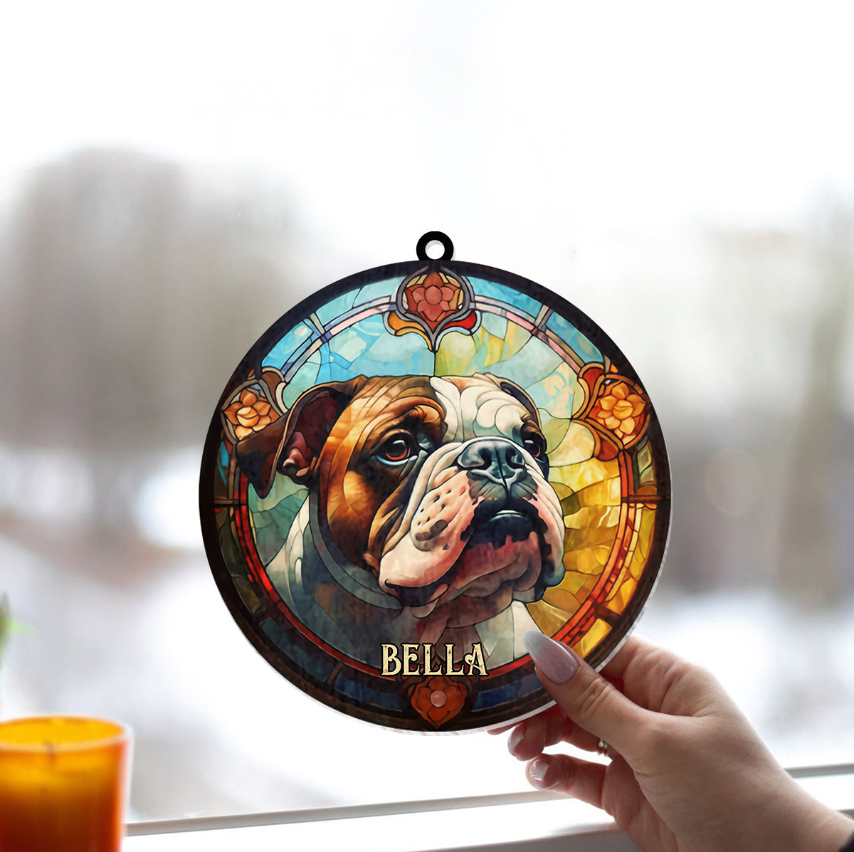 J'aime mon chien - Décoration attrape-soleil personnalisée à suspendre à la fenêtre 