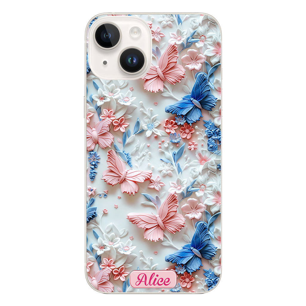 Pink And Blue Butterflies - Personalized Butterfly Clear Phone Case