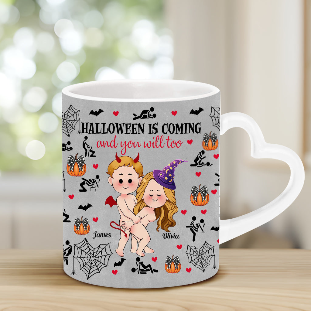 Halloween Is Coming - Personalized Couple Heart Handle Mug