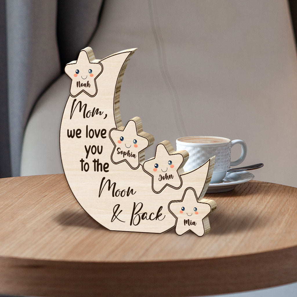 We Love You To The Moon And Back Little Stars - Personalized Mother Shaped Wooden Puzzle