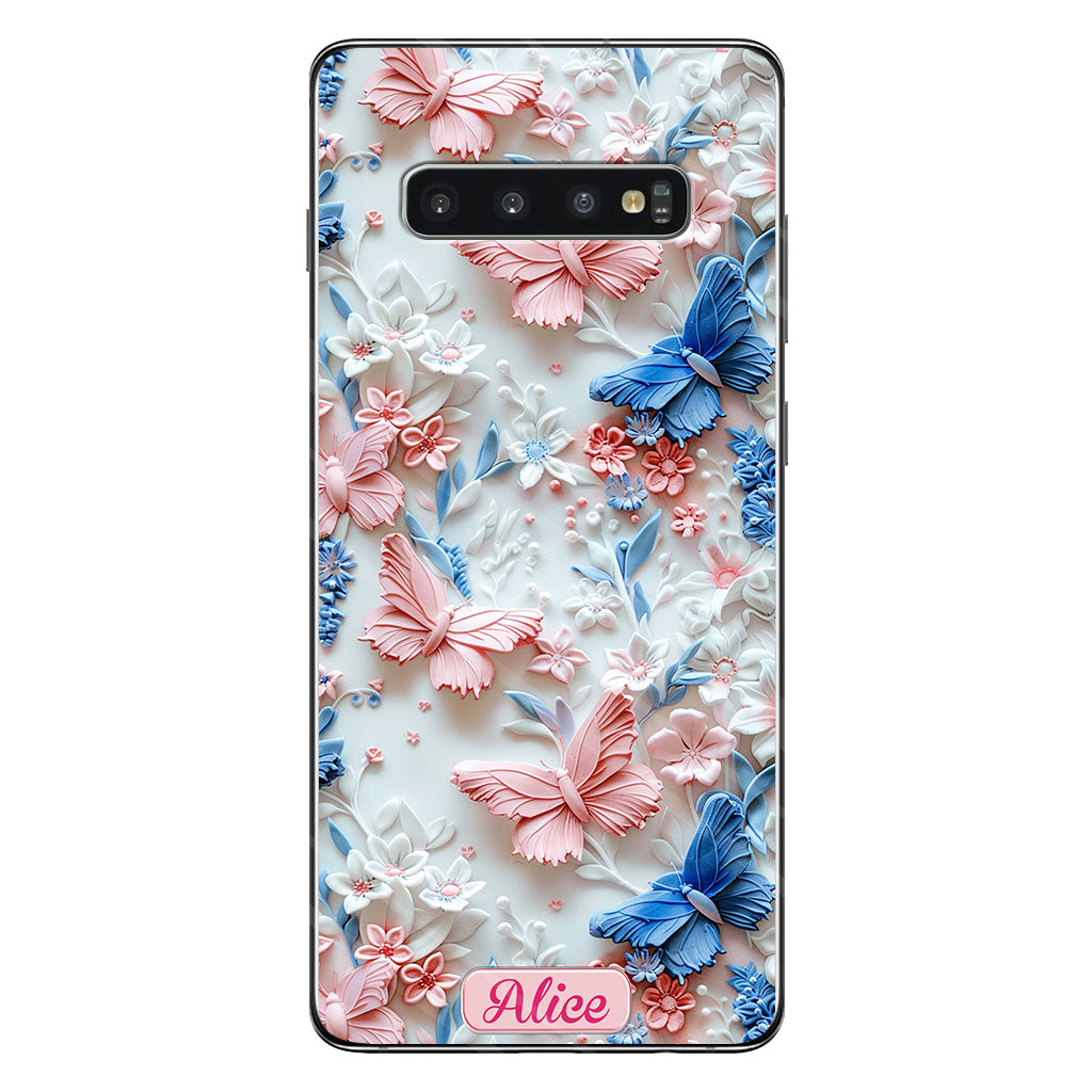 Pink And Blue Butterflies - Personalized Butterfly Clear Phone Case