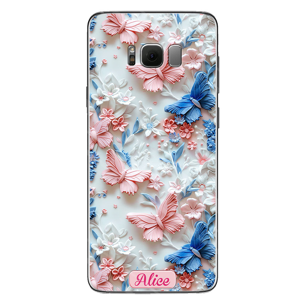 Pink And Blue Butterflies - Personalized Butterfly Clear Phone Case