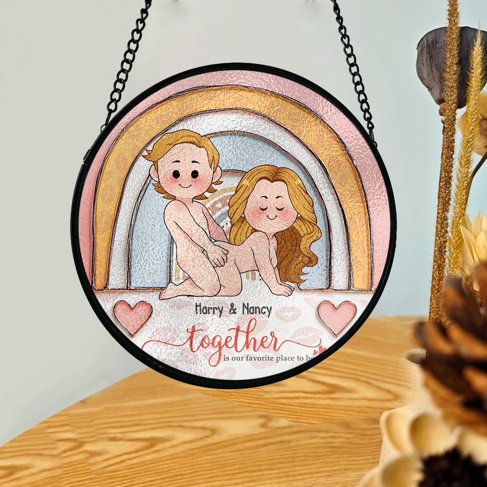 Together Is Our Favorite Place To Be - Personalized Couple Stained Glass Suncatcher