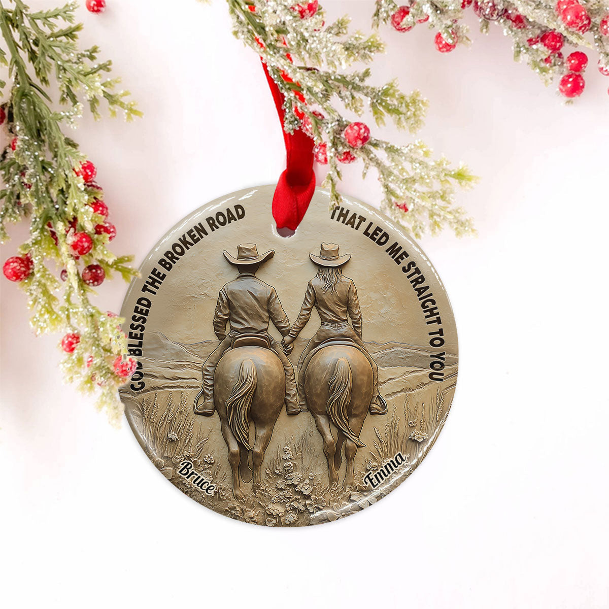 God Blessed The Broken Road That Led Me Straight To You - Personalized Couple Ceramic Circle Ornament