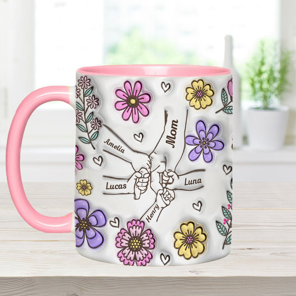 Pink Flower Holding Hands Nana Grandma Mom - Personalized Mother Accent Mug